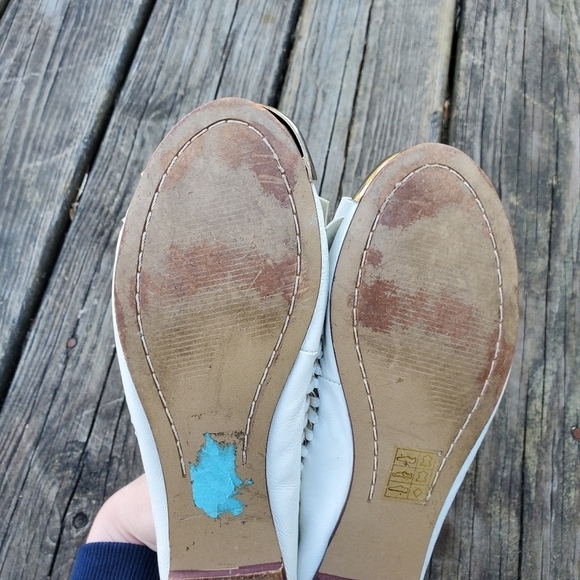 Jeffrey Campbell Carrie B White Leather Chain Metal Cap Toe Bow Ballet Flats 6 - Picture 7 of 9